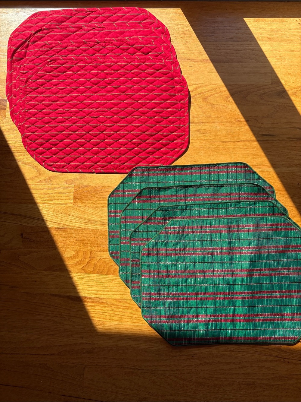 Holiday Quilted Red and Green Placemats - Set of 8